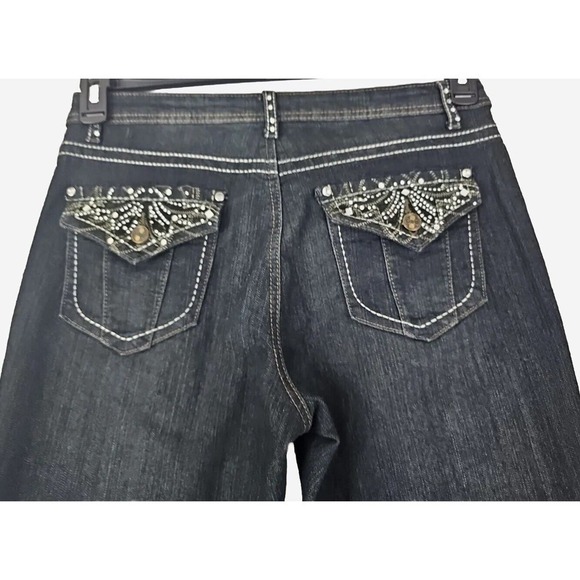 Gene Culture ~Woman Size 12~ Dark Wash Denim Mid Rise Boot Cut Jeans Black. - Picture 6 of 12